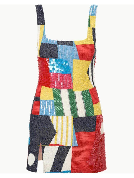NWT $1295 Staud Le Sable Sails Up Beaded Flag Cocktail Dress Designer Small - Picture 2 of 7